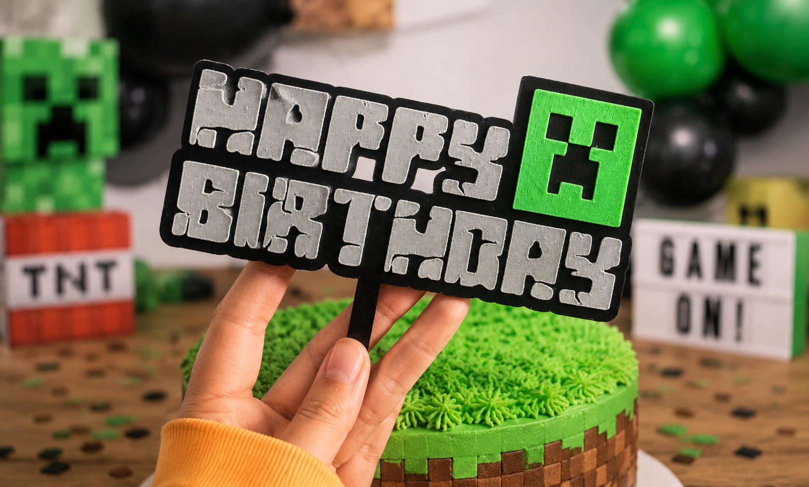 Minecraft Birthday Cake Topper, Personalized Cake Topper, Custom Gamer Birthday Decoration