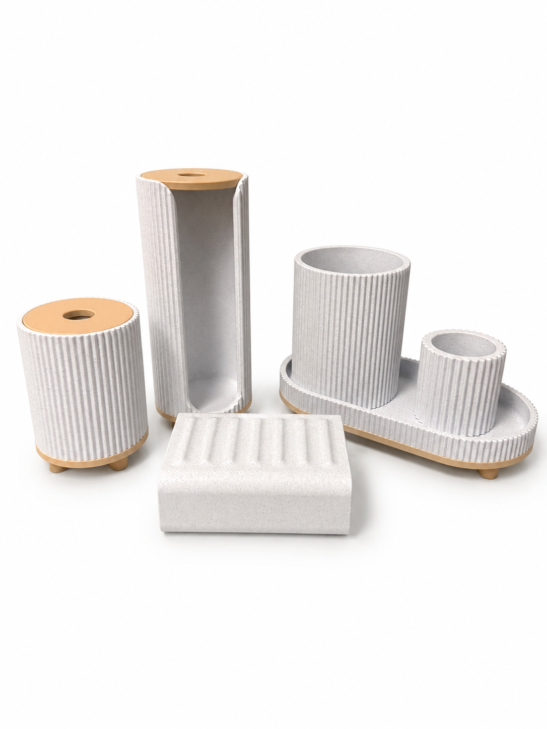 Modern Bathroom Accessory Set | 3D Printed Vanity Organizer | Toothbrush Holder, Soap Dish & Storage Tray