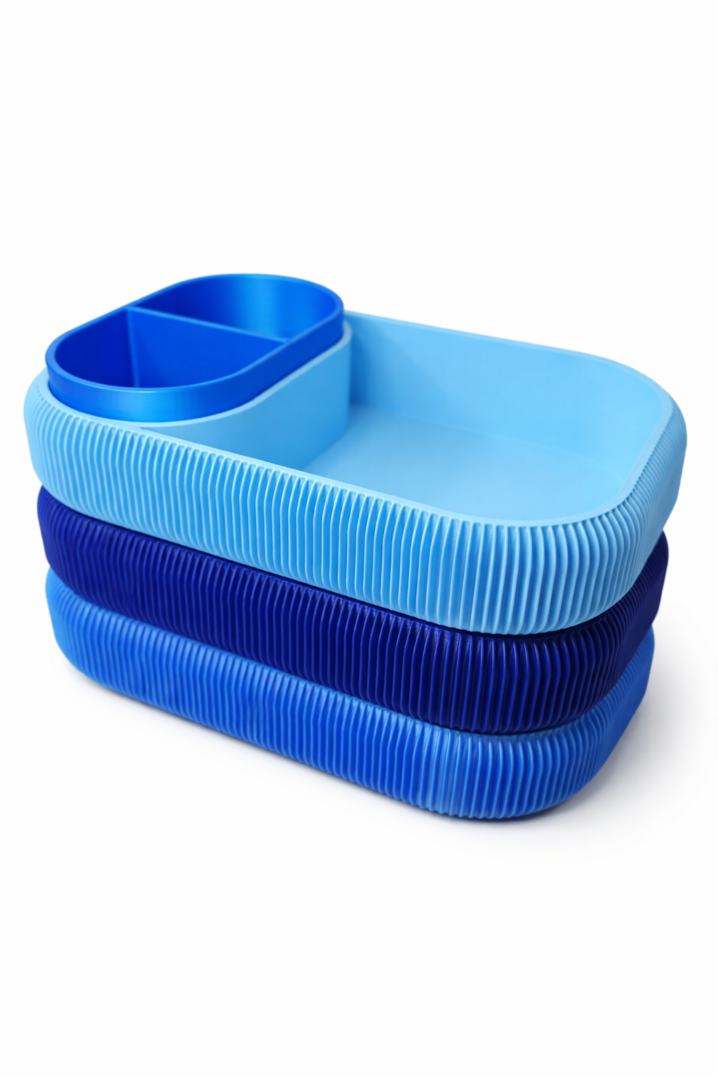 Blue Makeup Storage Tray Ribbed Vanity Holder Desk Organizer 3D Printed Pastel Decor Bathroom