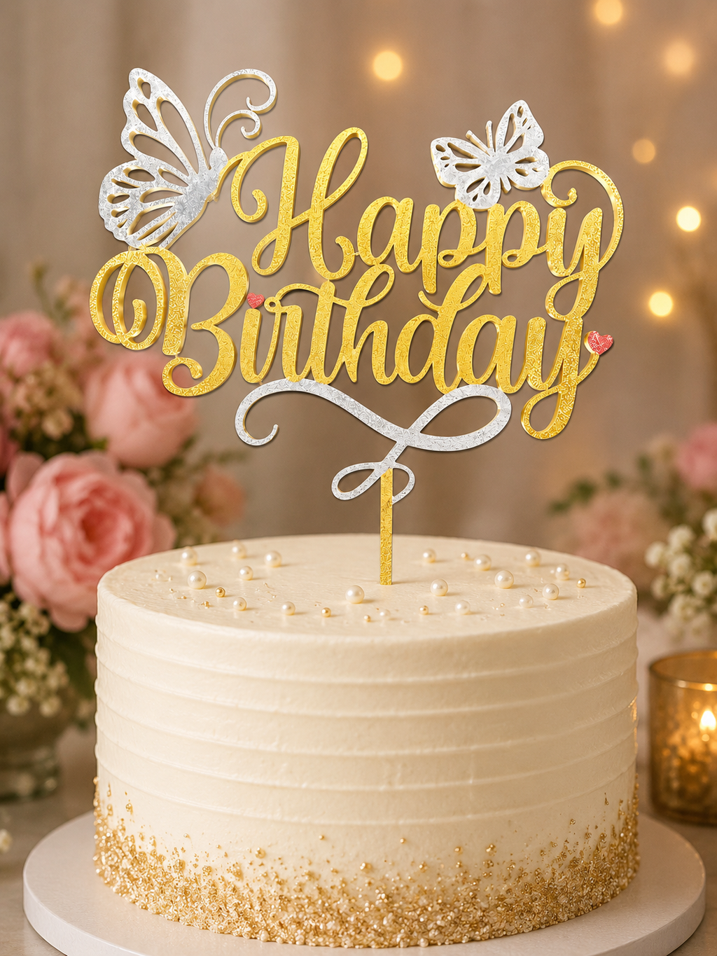 Customizable Butterfly Birthday Cake Topper