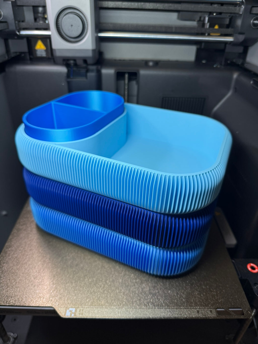 Blue Makeup Storage Tray Ribbed Vanity Holder Desk Organizer 3D Printed Pastel Decor Bathroom