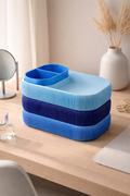 Blue Makeup Storage Tray Ribbed Vanity Holder Desk Organizer 3D Printed Pastel Decor Bathroom